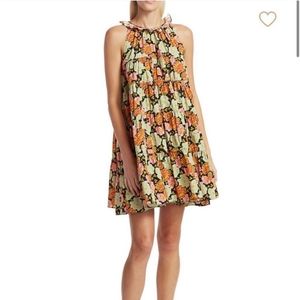 RHODE Billy Poplin Tiered Full Circle Mini Dress | Neon Floral Print | XS